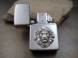 Handmade Brushed Silver Oxidized Brass Lion Head Cigarette Lighter