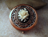 Handmade Victorian Oxidized Copper Rose Compact Mirror