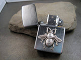 Handmade Brushed Silver Oxidized Silver Bee Cigarette Lighter