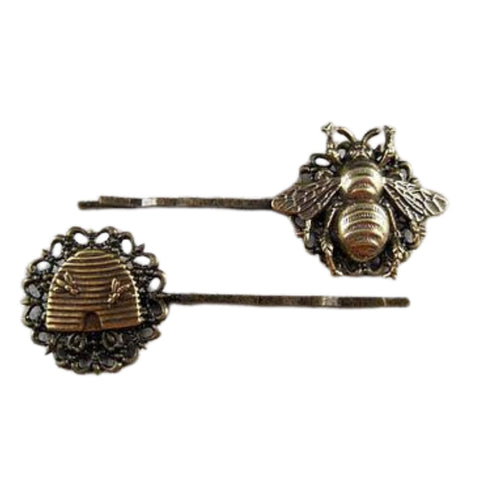Handmade Antique Bronze Bee And Hive Brass Bobby Pins
