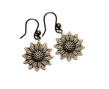 Handmade Oxidized Brass Sunflower Earrings