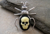 Handmade Day Of The Dead Skull Cameo Beetle Brooch Tie Tack Pin