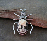 Handmade Day Of The Dead Lady Lolita Cameo Beetle Brooch Pin