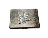 Handmade Antique Silver Embossed Marijuana Leaf Cigarette Case
