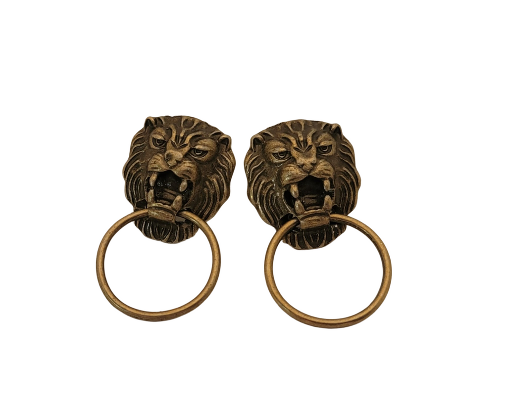 Handmade Oxidized Brass Lion Doorknocker Post Earrings