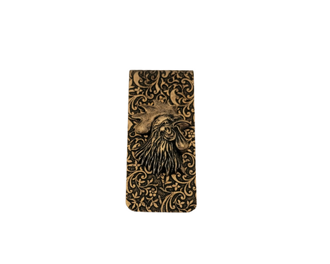 Handmade Oxidized Brass Embossed Rooster Money Clip