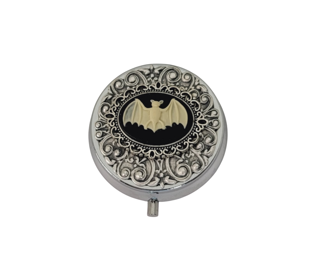 Handmade Silver Gothic Bat Cameo Pill Box