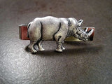 Handmade Oxidized Silver Rhino Tie Bar