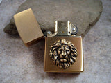 Handmade Brushed Gold Oxidized Brass Lion Head Cigarette Lighter