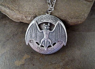 Handmade Oxidized Silver Bat Locket Necklace