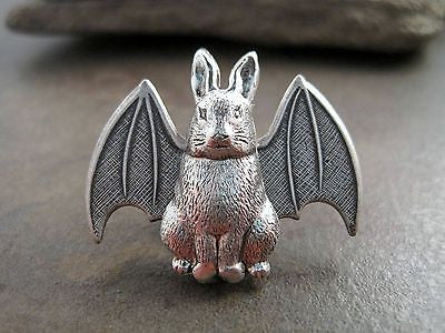 Handmade Steampunk Silver Bunny With Bat Wings Brooch Tie Tack