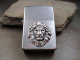 Handmade Brushed Silver Oxidized Brass Lion Head Cigarette Lighter