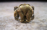 Handmade Oxidized Brass Bear Adjustable Filigree Ring
