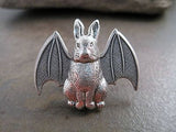 Handmade Steampunk Silver Bunny With Bat Wings Brooch Tie Tack
