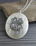 Handmade Oxidized Silver Four Leaf Clover Locket Necklace