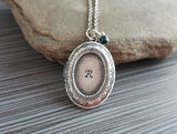 Handmade Hand Stamped Initial Personalized Birthstone Locket Necklace