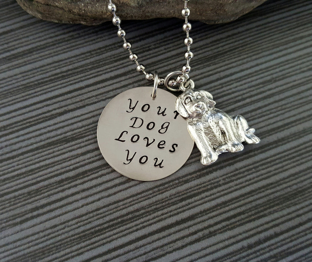 Handmade Hand Stamped Your Dog Loves You Necklace