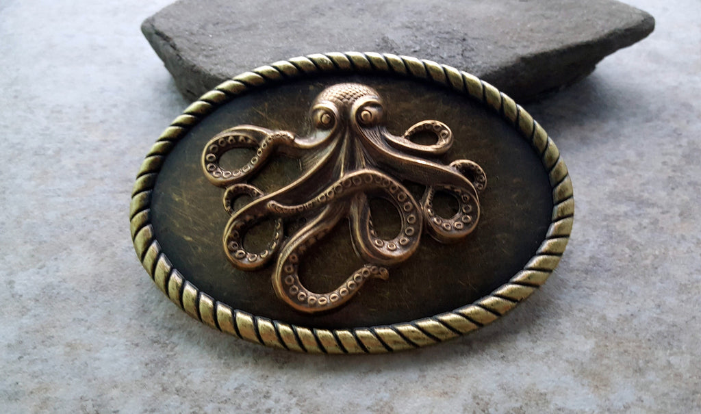Handmade Bronze Octopus Belt Buckle