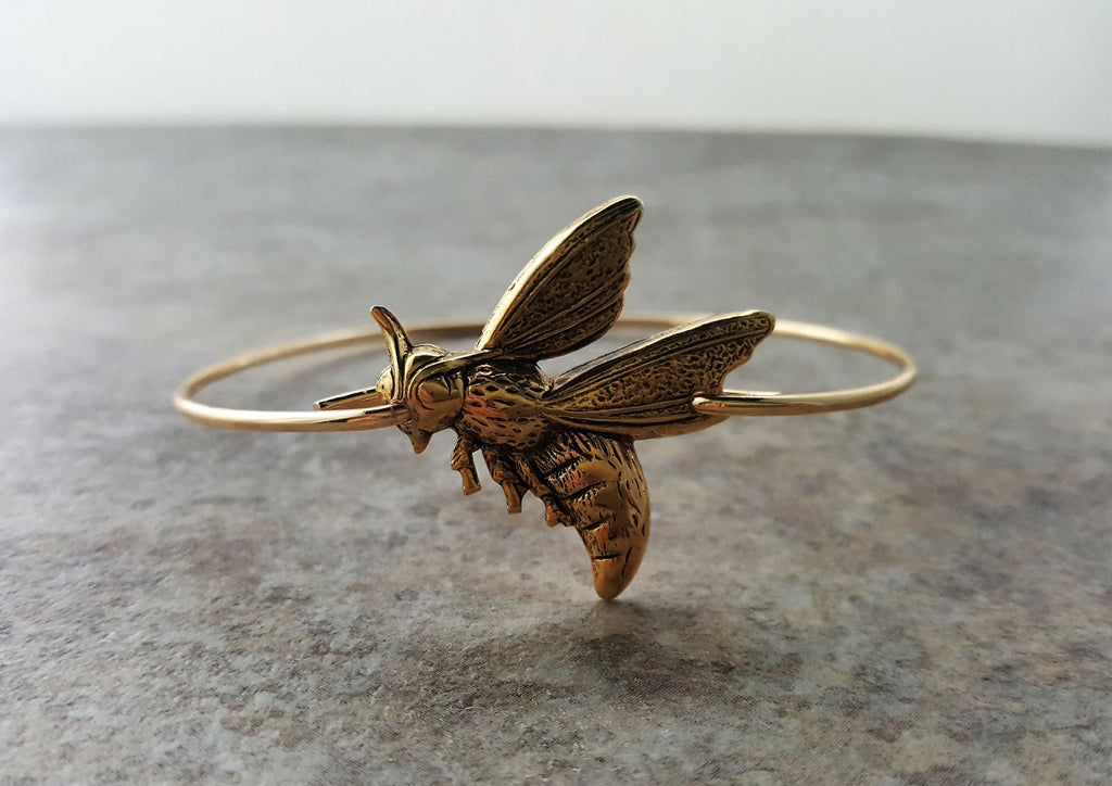 Handmade Gold Hornet Bangle Bracelet