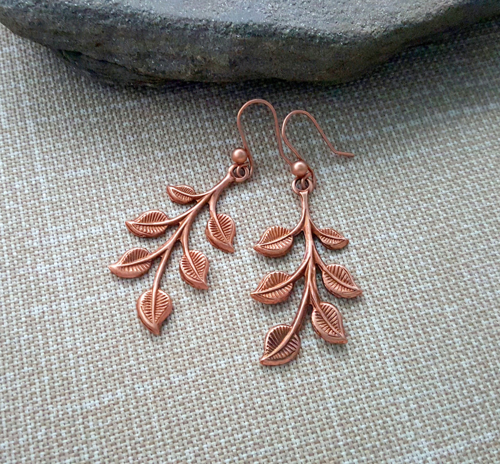 Handmade Rose Gold Branch Dangle Earrings