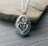 Handmade Silver Flower Locket Necklace
