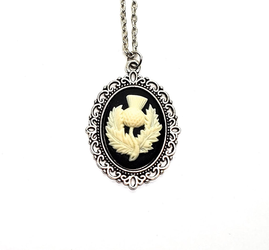 Handmade Silver Thistle Cameo Necklace