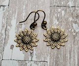 Handmade Oxidized Brass Sunflower Earrings