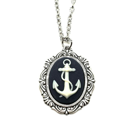 Handmade Nautical Anchor Cameo Necklace