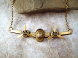 Handmade Steampunk Oxidized Brass Airplane Necklace With Propellers