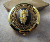 Handmade Victorian Golden Angel Cameo Compact Mirror