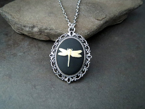 Handmade Victorian Dragonfly Cameo Necklace