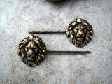 Handmade Antique Bronze Lion Brass Bobby Pins