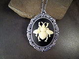 Handmade Oxidized Silver Victorian Bee Cameo Necklace