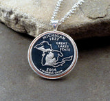 Handmade State Of Michigan Cameo Uncirculated Quarter Necklace