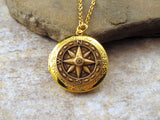 Handmade Oxidized Brass Compass Locket Necklace