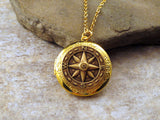 Handmade Oxidized Brass Compass Locket Necklace