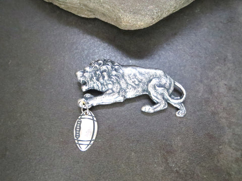 Handmade Oxidized Silver Detroit Lions Football Pin