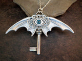 Handmade Silver Steampunk Dragon Eye Key Necklace