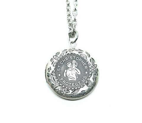Handmade Oxidized Silver St. Christopher Locket Necklace
