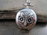 Handmade Steampunk Silver Owl Pocket Watch Necklace