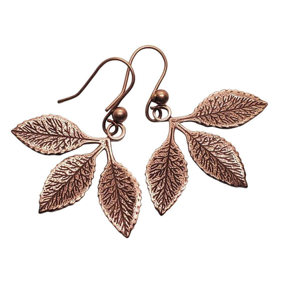 Handmade Oxidized Rose Gold Triple Leaf Earrings