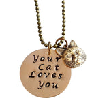 Handmade Hand Stamped Your Cat Loves You Charm Necklace