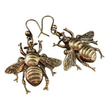Handmade Oxidized Brass Bee Dangle Earrings