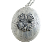 Handmade Oxidized Silver Four Leaf Clover Locket Necklace