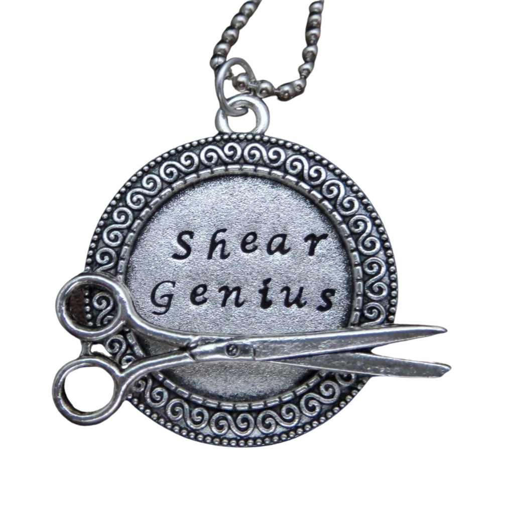 Handmade Hand Stamped Shear Genius Hairdresser Stylist Necklace