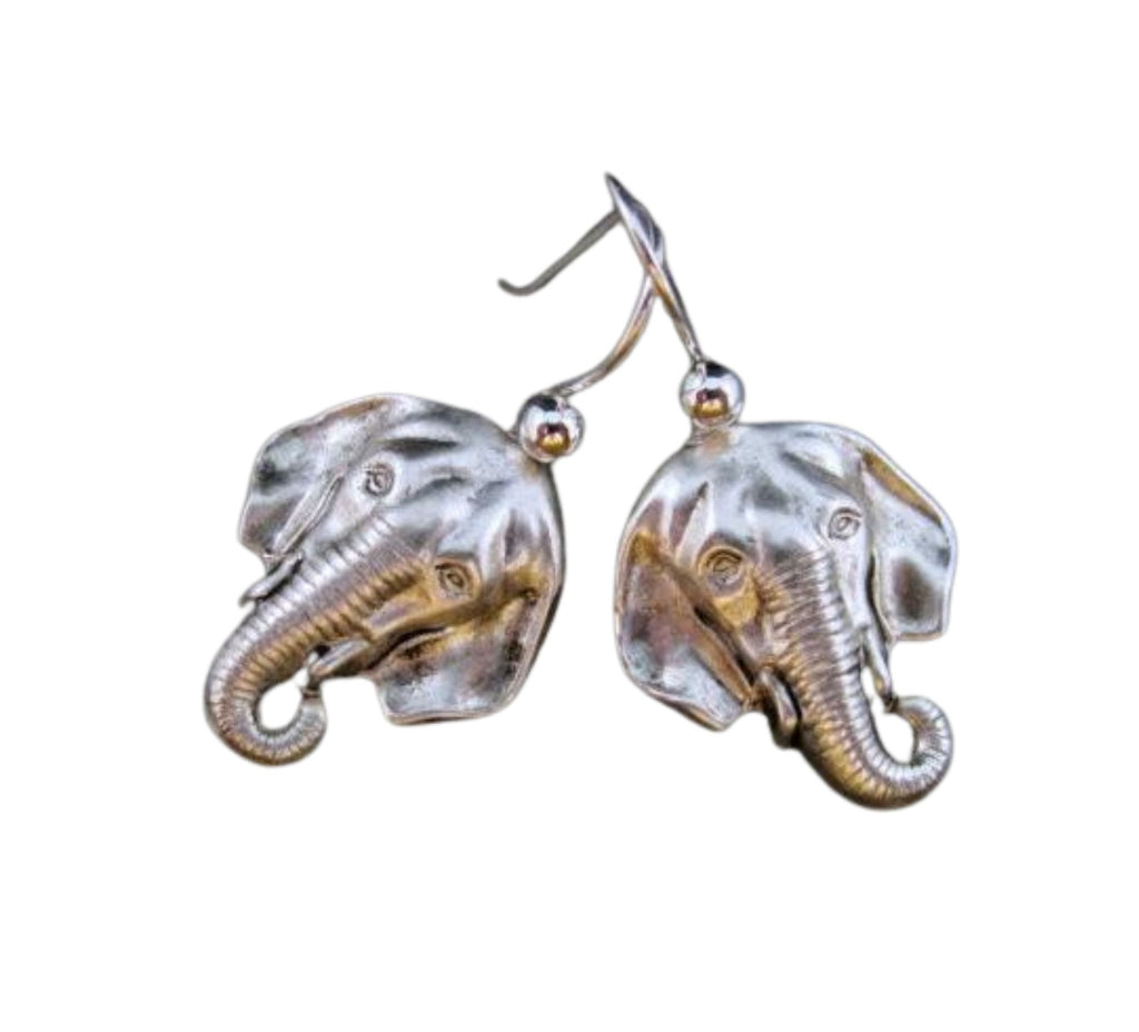 Handmade Oxidized Silver Elephant Earrings