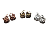 Handmade Oxidized Brass Cat Head Earrings