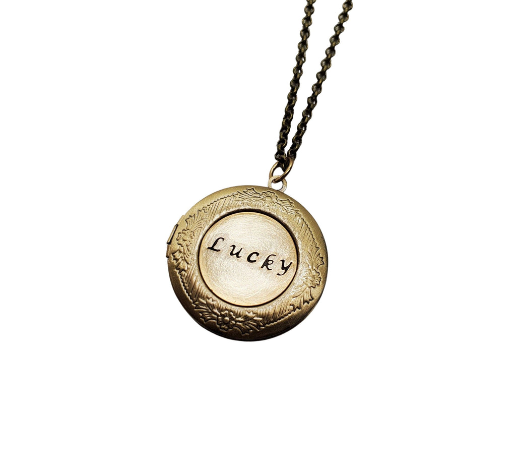 Handmade Hand-Stamped Oxidized Brass Lucky Locket Necklace