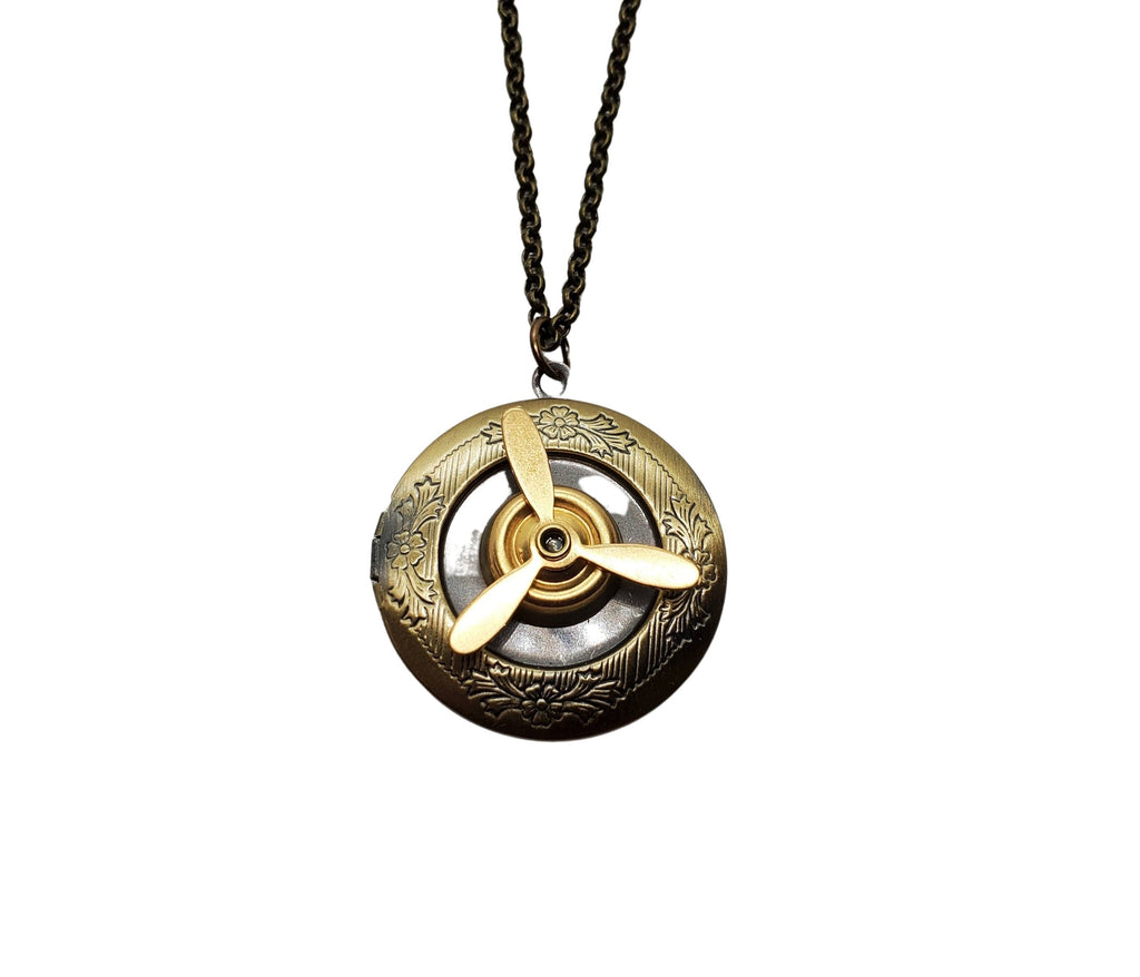 Handmade Oxidized Brass Propeller Locket Necklace
