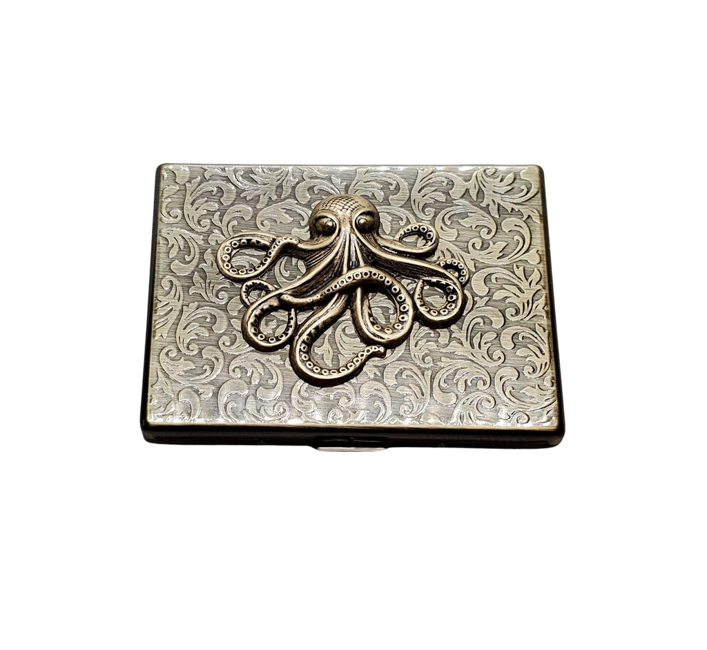 Handmade Antique Bronze Embossed Octopus Cigarette Case